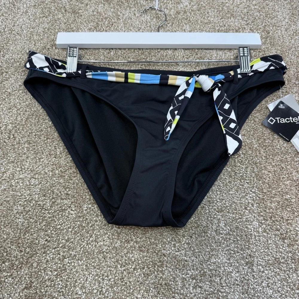Jag Womens XL Swimsuit Bottoms Black Geometric Side Tie Swim Wear Bikini Beach